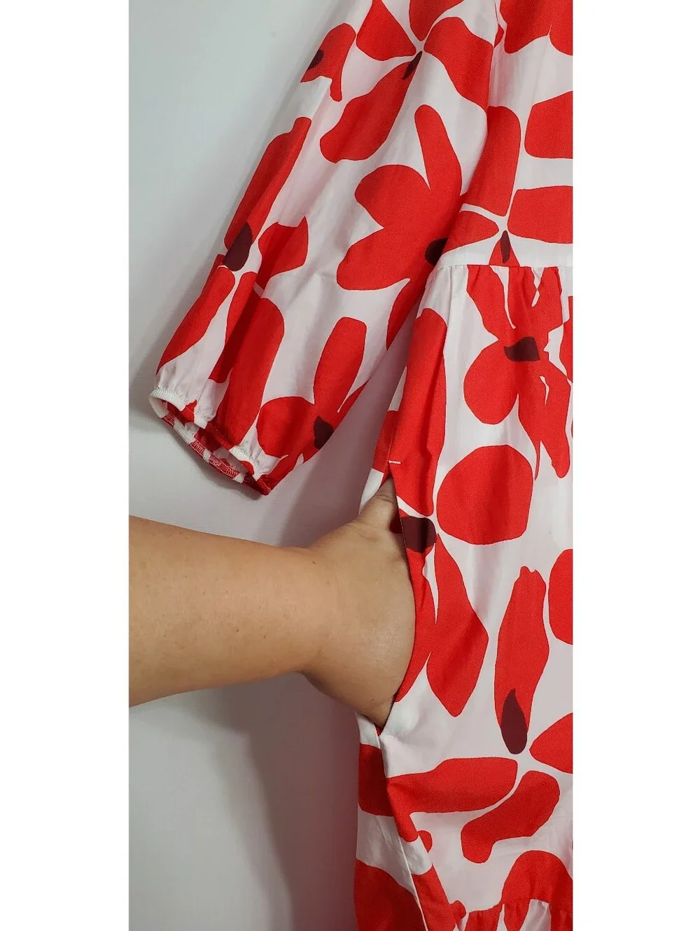 Maeve Anthropologie Xl tiered midi shirt dress 3/4 sleeves floral red bohemian - Picture 10 of 14